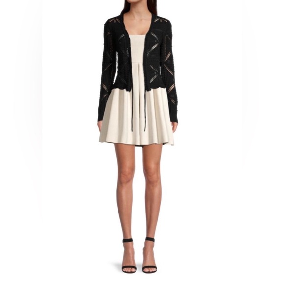 Rebecca Taylor Ribbon Tie Crochet Cardigan Black Size Medium - Picture 7 of 7